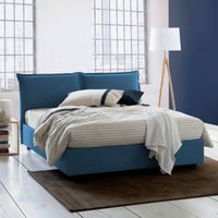 Talamo Italia Cama matrimonial Sabrina, Cama contenedor con revestimiento de tela, 100% Made in Italy, Apertura frontal, con colchón Cm 160x200 incluido, Azul, con embalaje reforzado