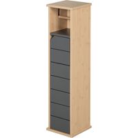 Mobile Bagno Colonna con Porta Carta Igienica Salvaspazio Ripiano Regolabile MDF Bambù 18x18x75cm Bambù Grigio