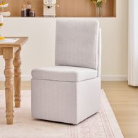 068-Multifunktionaler Esszimmerstuhl mit Stauraum & Rollen, Gepolsterter Küchenstuhl ohne Armlehne, 360° Drehbarer Schreibtischstuhl, Chenille-Bezug Deep Beige, Belastbar bis 110kg (1er-Set)