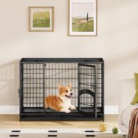 Cage pour Chien Lourd, L Cage pour Chien Métal avec Porte Latérale et Plateau Amovible, Facile à Nettoyer, 4 Portes Caisse pour Animaux, Caisse Chien Intérieur, Noir