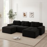 Divano modulare Cloud senza stecche a forma di U, divano modulare con pouf, divano modulare Cloud, divano Cloud a 3 posti in velluto a coste per soggiorno, divano senza montaggio, nero