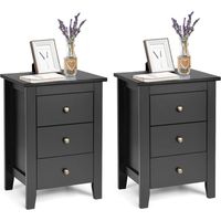 COSTWAY 2er Set Nachttisch mit 3 Schubladen, Nachtschrank für Boxspringbett, Beistelltisch, Nachtkommode für Wohnzimmer Schlafzimmer, Schwarz, 46 x 37 x 65 cm