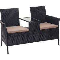 Divano sofa per l'esterno doppia seduta portavivande HHG-243 polyrattan nero cuscini avorio