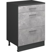 Commode d'extension Rion, Béton/Anthracite, 60x46cm sans pente avec 3 tiroirs, Vicco