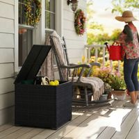 253L Garden Storage Box, Rattan Deck Box with Zipped Liner, Safe Pneumatic Rod, Patio Storage Container, Black