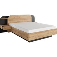 Letto con comodini 160 x 200 cm Con LED Naturale e Nero - JUVISIA