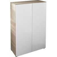 Mehrzweck-Kabinett Olathe, Beistellschrank mit 2 Türen, Niedriger Schuhschrank mit 6 Regalen, Niedriger Schuhschrank, cm 70x36h103, Eiche und Weiß