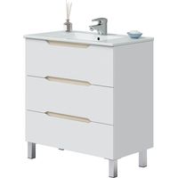 Pegane – Meuble sous vasque simple 80cm – 3 tiroirs sans poignée – Panneaux mélaminés 15mm – Longueur 80 x Profondeur 45 x Hauteur 86 cm