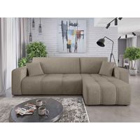 Ecksofa mit Schlaffunktion Sofa DAGNY in Stoff Poso Hellbraun Ottomane Rechts