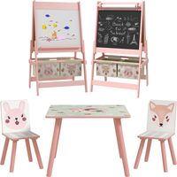 ZONEKIZ Kids Table and Chairs and Kids Easel Set with Storage, Pink
