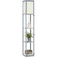 Lampe de Bureau avec Étagère, 3 Compartiments, Design Compact, MDF, Gris Clair