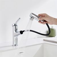 Detbom – Mitigeur lavabo avec douchette extractible – 2 modes de jet – Finition chrome – Installation monotrou – Hauteur 196 mm – Pression 0.5-5 bars