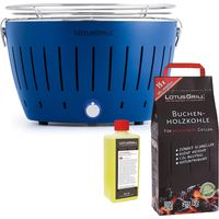 Barbecue Blu con Batterie e Cavo di Alimentazione USB + 2.5Kg di Carbonella di Faggio + Gel Combustibile 500ml -Lotus Grill