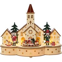 Scenario natalizio con cattedrale e schiaccianoci in compensato con Led, da 24.5 cm