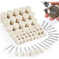 120 Pièces Tampon de Polissage Kit, 4 Formes Roue de Polissage, Disque de Polir en Laine avec Tige 1/8", Roue de Polir en Feutre de Laine pour Montre, Bijoux, Metal, Verre