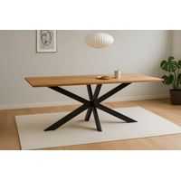 Esstisch Baumkante massiv Eiche geölt 200 x 100 cm Spider-Gestell schwarz SALVADOR