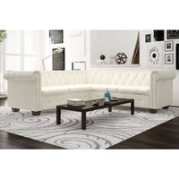 Canapé d'angle Chesterfield 5 plc, Canapé d'angle de salon, Canapé relax Cuir artificiel Blanc MJU3899