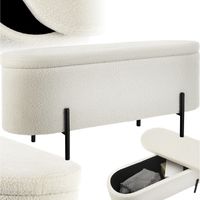 Banc rembourré en tissu bouclé avec espace de rangement beige