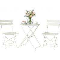 Conjunto de Jardín Plegable con 2 Sillas Plegables Mesa Redonda Estructura Metálica Electrofórica para Balcón Crema