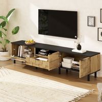 Mobile TV industriale 170 cm - Design mosaico 3D effetto legno, grande madia da soggiorno per TV 75", 3 cassetti e vano aperto, passacavi integrato - Stile scandinavo chic