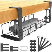 2pcs Sous le kit de gestion des câbles pour bureau sans perçage, chemin de câbles pour bureau pour gérer les câbles et les multiprises, plateau organiseur de câbles à pince pour bureau, cuisine, table