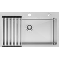 CECIPA MAX Fregadero de cocina de acero inoxidable 75 x 45 cm, fregadero de encastre XL, fregadero de cocina para muebles bajos a partir de 80 cm, incluye desagüe, escurreplatos, cepillado