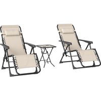 Gartenliege Set 3-TLG. Sonnenliege mit Teetisch 2 Liegestühle Kissen, Outdoor Liege 90x56x110 cm Beige