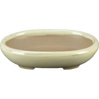 Vaso per bonsai Giapponese Morrisan ovale in gres smaltato bianco 9,5x7x2 cm - B02-8-10C