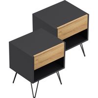 2er Set Nachttisch Dion 40cm SoftClose stehend Grafit und Eiche Front