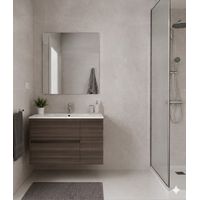 Mobile Bagno HEIMDALL Già Montato 2 cassetti e porta, lavabo e specchio Frassino tea 70x45 cm