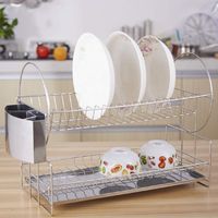 304 Stainless Steel Two Tier Dish Drainer Rack for Kitchen Sink