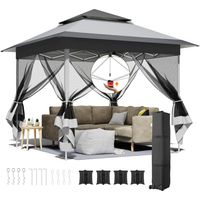 Pop Up Gazebo 3.3x3.3m with Mesh Netting Sides, Waterproof Double Roof Garden Canopy Tent Instant Folding Shelter,White-grey