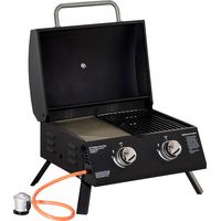 Outsunny Barbacoa de Mesa a Gas Plegable con 2 Quemadores Parrilla de Gas Portátil con Tapa Acero a Carbono para Camping Picnic al Aire Libre Jardín 55x46,5x41 cm Negro