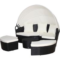 Set 4 Pezzi Divano Circolare da Giardino Rattan Nero, Tettuccio e Cuscini Beige 180x175x147cm