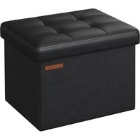 Petit Tabouret de Rangement Pliable, Repose-Pieds, Pouf, PU, 31 x 41 x 31 cm, Capacité de Charge 130 kg, pour Salon, Chambre, Dortoir, Noir d’Encre