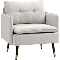 Sillón tapizado en lino con reposabrazos acolchado y patas de acero 76x68x80 cm Crema