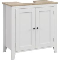Mobile Sottolavabo Bagno a U con Ripiano Regolabile Interno, in MDF, 60x30x60 cm, Bianco e color Legno