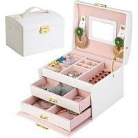 Boite a Bijoux, Rangement Bijoux Boite a Bijoux Femme, Boîte à Bijoux en Cuir PU avec 2 tiroirs, Coffre à bijoux verrouillable avec miroir, Boîte de voyage portable, Doublure en velours
