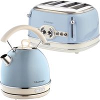 Ariete ARPK41 Retro Style Dome Kettle and 4 Slice Toaster Set, Vintage Design, Blue, Stainless Steel