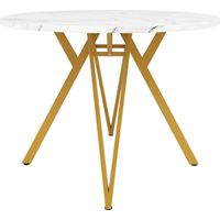 Table à manger ronde (100×100×76cm), table de cuisine, table basse ronde pour 4 personnes, adaptée à la salle à manger et au salon, pieds de table élégants en métal, plateau en MDF effet marbre, doré