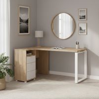 Dmora - Escritorio Noemie, Escritorio multiusos, Mesa de oficina para PC, El plan de trabajo, 150x100 h76 cm, Roble y Blanco
