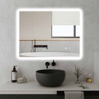 SaniteModar Miroir LED de Salle de Bain 70x90cm, Miroir de Salle de Bain avec Bande Lumineuse à Largeur Uniforme, Miroir Mural avec Lumières Tricolores, Anti-buée, Interrupteur Tactile