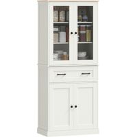 Mueble Auxiliar de Cocina con 2 Puertas de Acrílico Cajón Grande Estantes Ajustables 76x40x182,5 cm Crema