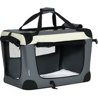 Pawhut – Caisse de transport pour chat et chien – Sac pliable avec ouverture zippée et fenêtres maillées – Dimensions 60L x 41l x 41H cm – Tissu Oxford gris noir