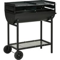 Steel 2-Grill Charcoal BBQ w/ Wheels Black