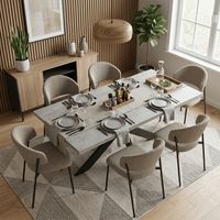 Ensemble de table à rallonges et chaises, table rectangulaire en MDF de 130 à 170 cm(6 Stühle, Rippvelours, grau)