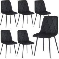 Artist Hand Set of 6 Dining Chairs for Dining Room Living Room, Velvet Fabric Kitchen Chairs Set with Upholstered Seat Backrest Solid Metal Legs, Black