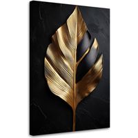 Tableau déco Palmier Feuille Noir et Or 70x100