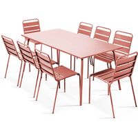 Oviala – Ensemble table de jardin rectangulaire 8 places en acier thermolaqué – Chaises empilables avec assise ajourée – Résistant aux intempéries