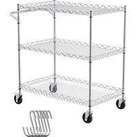 Mophorn Chariot de cuisine à 3 niveaux, chariot à roulettes avec capacité de 661 lb, chariot de service en acier sur roulettes, chariot de rangement en métal avec panier de 80 mm de profondeur